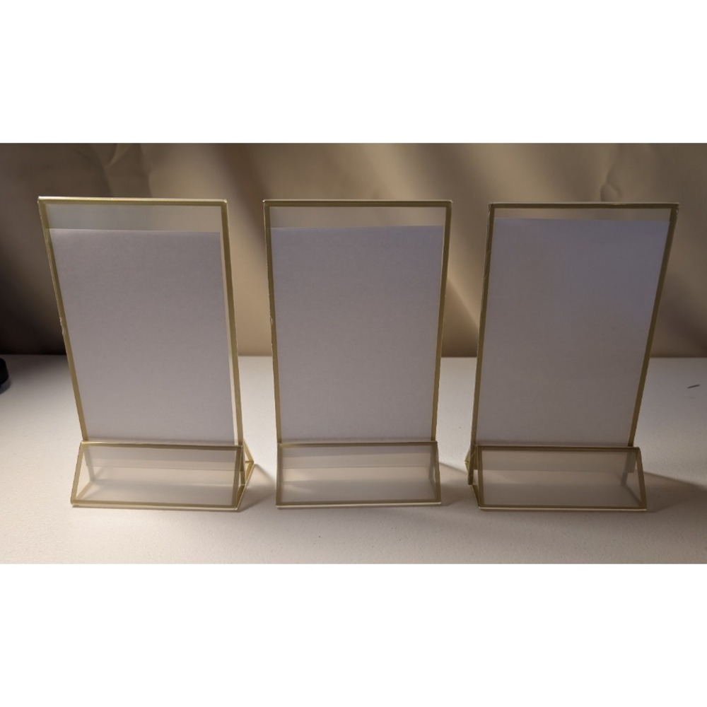 3 Pack Acrylic Display Card Holders - Gold Frame Stand NEW - Picture 2 of 3